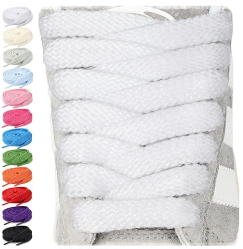 Stepace 2 Paia di Lacci per Scarpe Larghe Piatti da 15 mm, Stringhe Scarpe Spessi Ricambio da Ginnastica Sneakers & Scarpe da Sportivi Bianco 140
