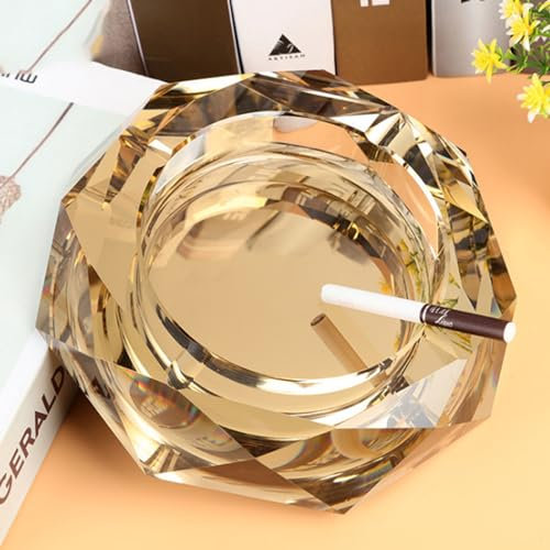 BURLOE Aschenbecher Aus Versilbertem Kristallglas, Elegant Zigarrenaschenbecher Große Für Zigaretten Mehrere Größen Den Innenbereich Einfach,Gold,25CM