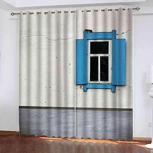 Vorhang, Kinderzimmer, 3D Blaues Fenstermuster 2 X 85 X 200 cm Kindervorhänge Mit Ösen, Polyestervorhänge, Wärmeschutzvorhang, Blickdichter Vorhang Mit Ösen, Kindervorhänge Für Wohnzimmer, 5X3Z8E8K5V