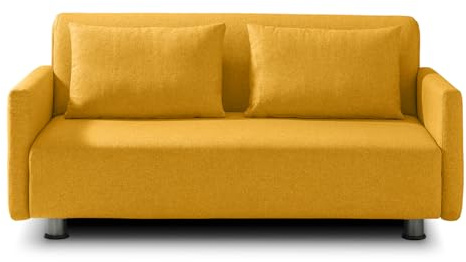 EVERGREENWEB Schlafsofa mit Bettfunktion 160 cm Breit, Matratze 140x190, Umwandelbar 2 Sitzer Couch mit Schlaffunktion, Faltbares Sofa Bett mit Abnehmbarem Gelb Bezug, Paar Superweiche Kissen | Edith
