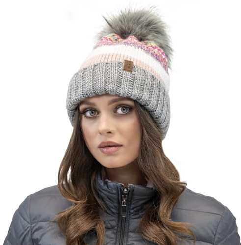 VIVISENCE Winter Mütze Mit Bommel Für Damen Aus Wärmendem Garn Mit Antistatischer Wirkung Bommelmütze Aus Weichem Innenfutter Perfekte Passform Für Kalte Wintertage Modell 7099