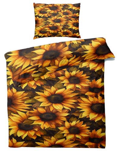 Generisch Sonnenblumen Bettwäsche 135x200 Winter - Gelbe Blumen Bettbezug 135 x 200 2er Set, Weiche & Angenehme Mikrofaser Bettbezüge & Kissenbezug 80x80, Bettwäsche-Sets mit Reißverschluss W#-272