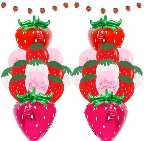 Strawberry party decoration balloon 4D Strawberry foil balloon Strawberry latex balloon Strawberry banner for Sweet Girl Berry First Themed Birthday Party Supplies 26pcs