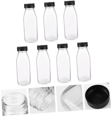 Cabilock Botellas De Vidrio Transparentes Para Bebidas y Jugo 300 Ml, 8 Unidades, Vidrio Ecológico Reutilizable, Aptas Para Leche y Yogur, Uso Doméstico Almacenamiento De Líquidos