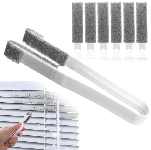 Cepillo de limpieza para persianas, cepillo de limpieza para persianas, cepillos de limpieza para habitaciones pequeñas, con 6 cabezales de repuesto, plumero para rieles de puerta, riel de ventana,