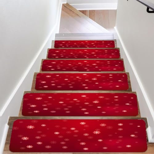 Odot Frohe Weihnachten Treppenstufen Matten, Stufenmatten, Treppenteppich, Gummimatte Weihnachten, Stufenmatten Innen für Kinder, Älteste und Haustiere (Rot 2,10Stück)