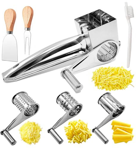 Set di grattugia per formaggio, in acciaio inox, con 4 pialle in acciaio inox, per formaggio, noci, cioccolato e altro, con set di coltelli da formaggio e spazzola per la pulizia