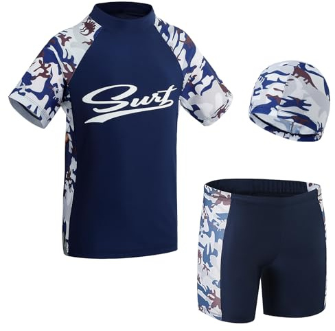 KAKU NANU UV Badebekleidung Junge Badeanzug Kinder Rashguard-Sets Schwimmanzug Badehosen für Jungen 6 7 8 Jahre 122 128 Urlaub Must Haves