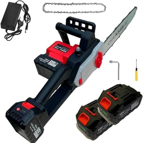 Motosega doppia Batteria Brushless 18V Motosega Elettrica Portatile con Caricatore e 4.0Ah Batterie, Catena, Motosega a Batteria per Potatura Taglio di Alberi 2 batterie - Nero o Rosso