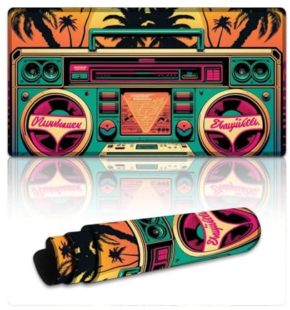 Tappetino per mouse con radio neon Gmaing (40 x 75 x 0,3 cm), tappetino per tastiera e scrivania, testurizzato, antiscivolo e impermeabile, bordi cuciti, per giochi, ufficio e casa