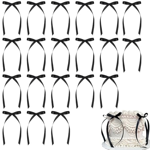20pcs black bows for cake,black ribbon cake bows Topper decorations,for Kids Girls Women Birthday Wedding Anniversary Baby Shower Christmas Tree Decor Supplies Table Settings ease of use