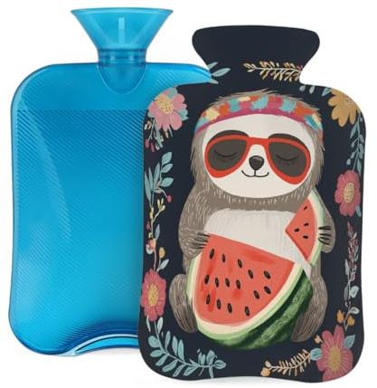 Wärmflasche mit Bezug, 2 l, süßes Faultier-Essen, Wassermelonen-Wärmflaschen für Erwachsene, Wärmer/Schmerzlinderung