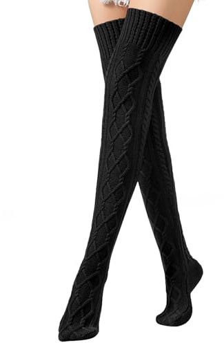 Generisk overknee strumpor dam svarta höga strumpor ridstrumpor långa strumpor dam thigh high high socks cable stickad vinter boot socks över knäet extra långa ben basketstrumpor