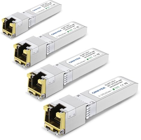 QINIYEK Paquete de 4 módulos SFP+ a RJ45 de 10 GB, transceptores de red de computadora de 10 Gbase-T compatibles con Cisco, Ubiquiti, Unifi, D/TP Link, Meraki, Netgear, 10 Gb SFP+ Ethernet CAT.6a/7