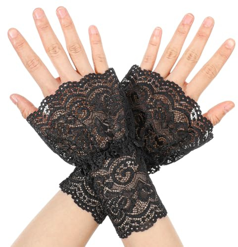 Yolev Lolita kurze Handschuhe aus Spitze, fingerlos, für Teeparty, Hochzeit, Opernball, Cosplay, Abschlussball, Abendveranstaltung