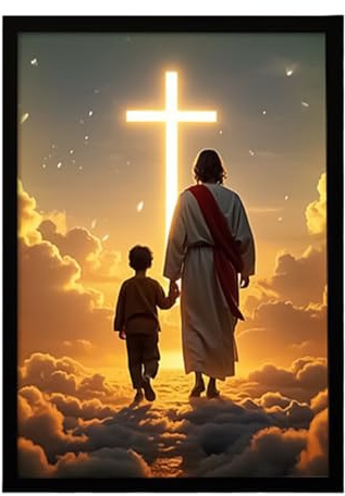 Jesus Wandbilder Für Die Wand | LED Religiöses Poster Foto Rahmen | Religiöse Jesus Bild Wandkunst,Für Schlafzimmer Wohnzimmer Eingang Büro Schule Kirche Hotel Apartment Wohnheim Weihnachten