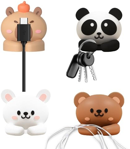 CZXCV 4 Stück Selbstklebende Kabelhalter Tierdesign Kabelorganizer Kabelclips zur Organisation fuer Schreibtisch Nachttisch Home Office Kabelmanagement Ladekabel und Netzkabel