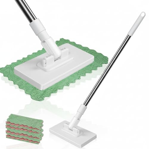 Wischmopp Mit Druck Klemm System, 2026 Neu Wischer Mop Ohne Händewaschen, Wischmopp Mit 4 Stück Mop Pads, Mini Mop Mit Tuchwechsel, Für Badezimmer, Küche