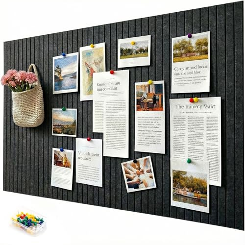 Filz Pinnwand Groß Selbstklebend, 90x60 cm Dekorative Pinnwand Memo Boards Bulletin Board, faltbare Fototafel Memotafeln Wanddekoration für Büro Küche, Schwarz