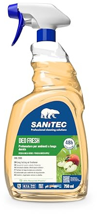 Sanitec, Deo Spray Pesca E Mela Verde, Profumatore Ambienti E Tessuti 750 ml, Profumo Fruttato Fino A 48 Ore, Tecnologia Elimina Odori