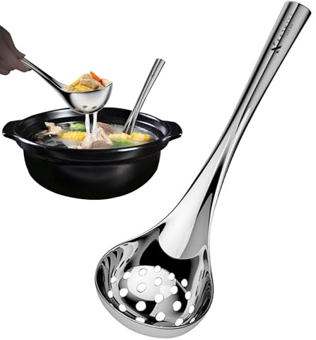 Cuchara De Ranuras - Cuchara De Espumadera Colador | Utensilio De Cocina De Acero Inoxidable, Cuchara Con Agujeros, Herramienta De Cocina De Mango Largo De 21x7.2 Cm, Cuchara De Sopa Para Cena Buffet
