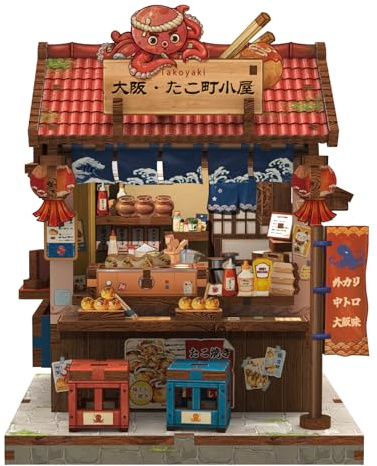 Cutefun Book Nook Japon – Kit Maison Miniature DIY – Puzzle 3D Bois – Déco Étagère – Cadeau pour Amateurs de Livres, Lecteurs & Créatifs (Osaka Takoyaki)