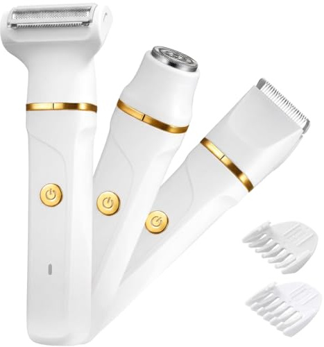 Rasierer Damen,3-In-1 Intimrasierer für Frauen,Gesichtshaarentferner für Frauen,Damenrasierer Elektrisch für Beine, Arme, Achseln und Bikinizone,Wiederaufladbarer Ipx7 Wasserdicht Trimmer Damen, Weiß