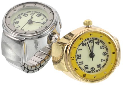 CHICAMPERA 2 Stück pack Nachtleuchtende Ringuhr aus Edelstahl mit Elastischem Armband Kleiner Fingeruhr im Retro Stil für Damen und Herren bei Täglichen Aktivitäten und Workouts