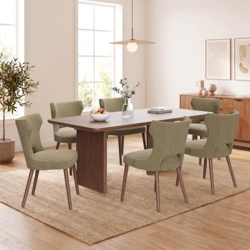 MALOL Upholstered Dining Chairs Set of 6, Dining Room Chairs with Hollow Backrest, High Back Kitchen Chairs with Solid Wood Legs, Thick Seat Cushion, Anti-Slip Pads, Camel
