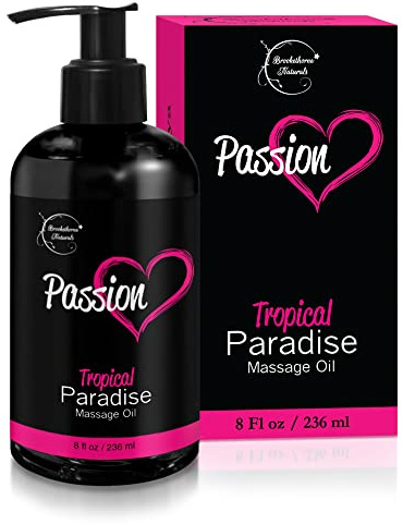 Passion Sensual Massage Oil for Date Night | 100% Natural Body Oil for Couples with Jojoba & Almond | Aromatherapy & Relaxing Massage Therapy | Valentines Day Gifts for Her | Tropical Paradise Scent