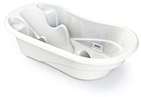 BABYLON Liner Anatomische Badewanne Baby mit Badethermometer, Badewannensitz, Grosse Badewannen Zubehör 0-6/6-36 Monate, Babywanne Anti-Rutsch Oberfläche, Mit Stopsel, Weiss