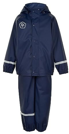 Color Kids unisex barn regn set solid PU regnjacka, klänning blues, 122