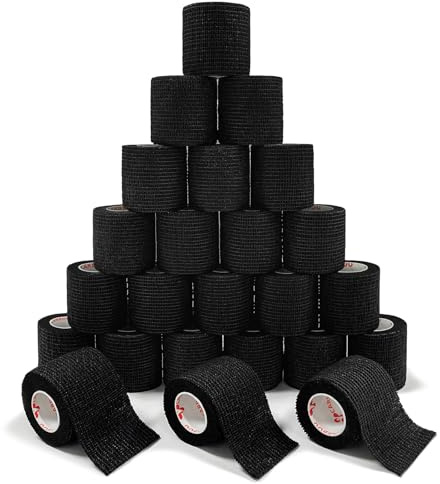 [24Pack 2 x5 Yards] Carbou-Self Adhesive Bandages Sports Wrap, Athletic Elastic Cohesive Bandage for Sports, Injuries, Treatments, and Recovery, First Aid Tape Vet Wrap for Cat, Dog Black