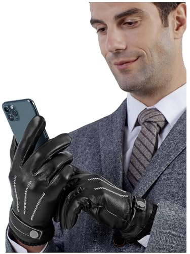 GSG SINCE 1998 Lederhandschuhe Herren aus echtem mit Futter Warm Wolle Gefüttert Touchscreen Lammfell Handschuhe Winter Schwarz XL