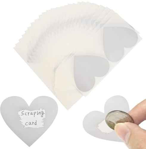 AIBAOBAO 50 Pièces DIY Cartes à gratter, Étiquettes à Gratter en Forme de Coeur, Étiquettes D'autocollants à Gratter, Cartes Postales Jeux de Mariage Fair, Annonce Grossesse - Scratch Card(argent)