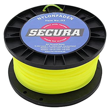 SECURA 100m Freischneider Faden 3mm für Rasentrimmer Motorsense Kantenschneider | Rasentrimmer Schnur 3mm 6-Kant | Mähfaden Ersatzfaden Trimmerfaden Nylonfaden