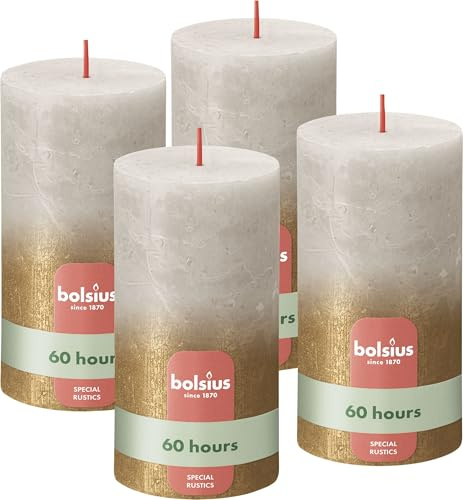 Bolsius Rustik Stumpenkerzen - Fading Metallic - Grau & Gold - 4 Pack - 13 x 7 cm - Lange Brenndauer - Haushaltskerze - Unparfümiert - Enthält Natürliches Pflanzenwachs - Ohne Palmöl