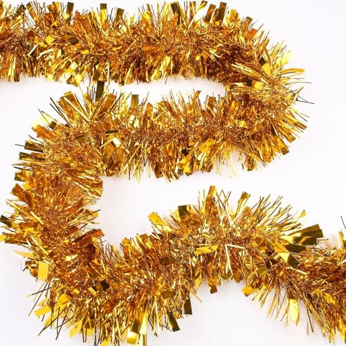 KAHEIGN 8m Weihnachten Lametta Girlande Gold - Weihnachtsgirlande Glitzer Metallic Weihnachtsbaum Deko Tannengirlande für Weihnachtdeko