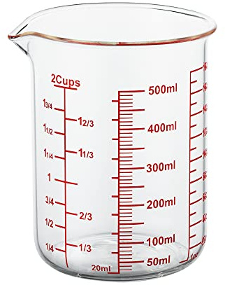 High Borosilicate Glass Measuring Cup-V-Shaped Spout，Glass Measuring Beaker for Kitchen or Restaurant, Easy to Read, 500 ML (16 Oz, 2 Cup)