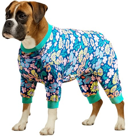 LovinPet Einteiler für Hunde nach Operationen, für große Hunde, nach Operationen, leichter Stoff, Pitbull-Hundepullover, Pyjama, Welpen-Pyjama, Pitbull-Kleidung, Blau-Grün, Größe XL