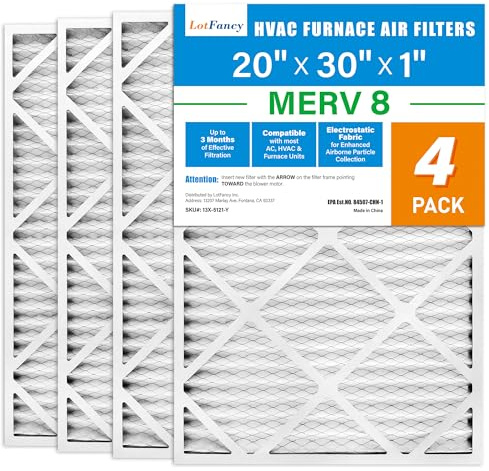 LotFancy 20 x 30 x 1 Luftfilter, MERV 8 AC Ofenfilter, 4 Stück gefaltete Klimaanlage HVAC Filter (tatsächliche Größe: 50 x 75 x 1 cm)