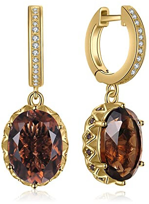JewelryPalace Ovalschliff 7.2ct Echt Rauchquarz Ohrhänger Silber 925 Damen Gold, Braun Schmuck Set, Ohrringe Silber Vergoldet Edelstein Mädchen, Creolen Silber Modeschmuck mit Stein Frauen Geschenke