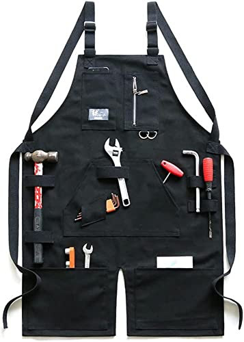 AKSHVA Arbeitsschürze Holzbearbeitung Holzbearbeitungsschürze for Männer und Frauen, strapazierfähige Arbeitsschürze aus Segeltuch mit Taschen, Kreuzriemen, verstellbare Werkzeugschürze (Color : A)