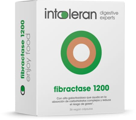 Intoleran Fibractase Forte 1200 Enzimas Digestivas - 36 cápsulas | Suplemento nutricional altamente dosificado con enzima Alfa-Galactosidasa, ayuda en la digestión de fructanos y galactanos