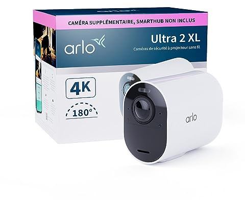 Arlo Ultra 2 4K XL + Batterie supplémentair, Caméra de Surveillance WiFi Extérieure sans Fil, Autonomie de 12 Mois, Vision Nocturne en Couleur, Éclairage, Essai Secure Inclus, 1 Caméra Blanc