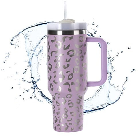 JIcloun 40oz Kaffeebecher to Go, Doppelwandiger Edelstahl Vakuum Isolierbecher mit Griff und Stroh, Tragbare Autobecher Thermobecher Kaffeetasse für Heißer und Kalter Getränke,A13