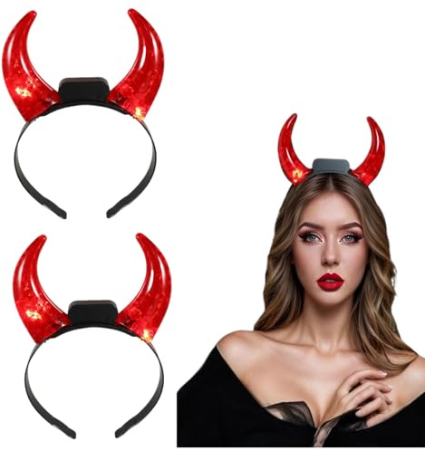 FOMIYES Halloween-Stirnband: LED-Stirnband mit Teufelshörnern – 2 leuchtende rote Horn-Stirnbänder für Männer und Frauen, Foto-Requisite, Geister-Kostüm- für Halloween Cosplay-Party