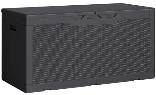 Greesum Outdoor Storage Box 100 Gallon Storage Bin with Lid for Patio Furniture, Garden Tools, Pool Supplies, Lockable, Waterproof and UV Resistant, Black