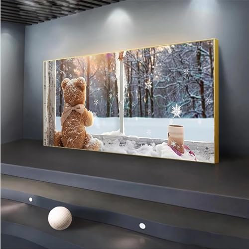 5D DIY Diamond Painting, Teddybär Diamond Painting XXL Erwachsene Groß 50x115cm, Diamond Art Winterfenster Diamant Painting Bilder Kinder Anfänger, Dimondpaintin Geschenke für Frauen, Wand Deko