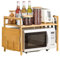 Eumatenova Soporte Microondas de Madera, Estante para Horno de Microondas, Estante Ajustable, Rejilla para encimera de Cocina Organizador Estanteria Mueble con 4 Ganchos (2 Niveles)
